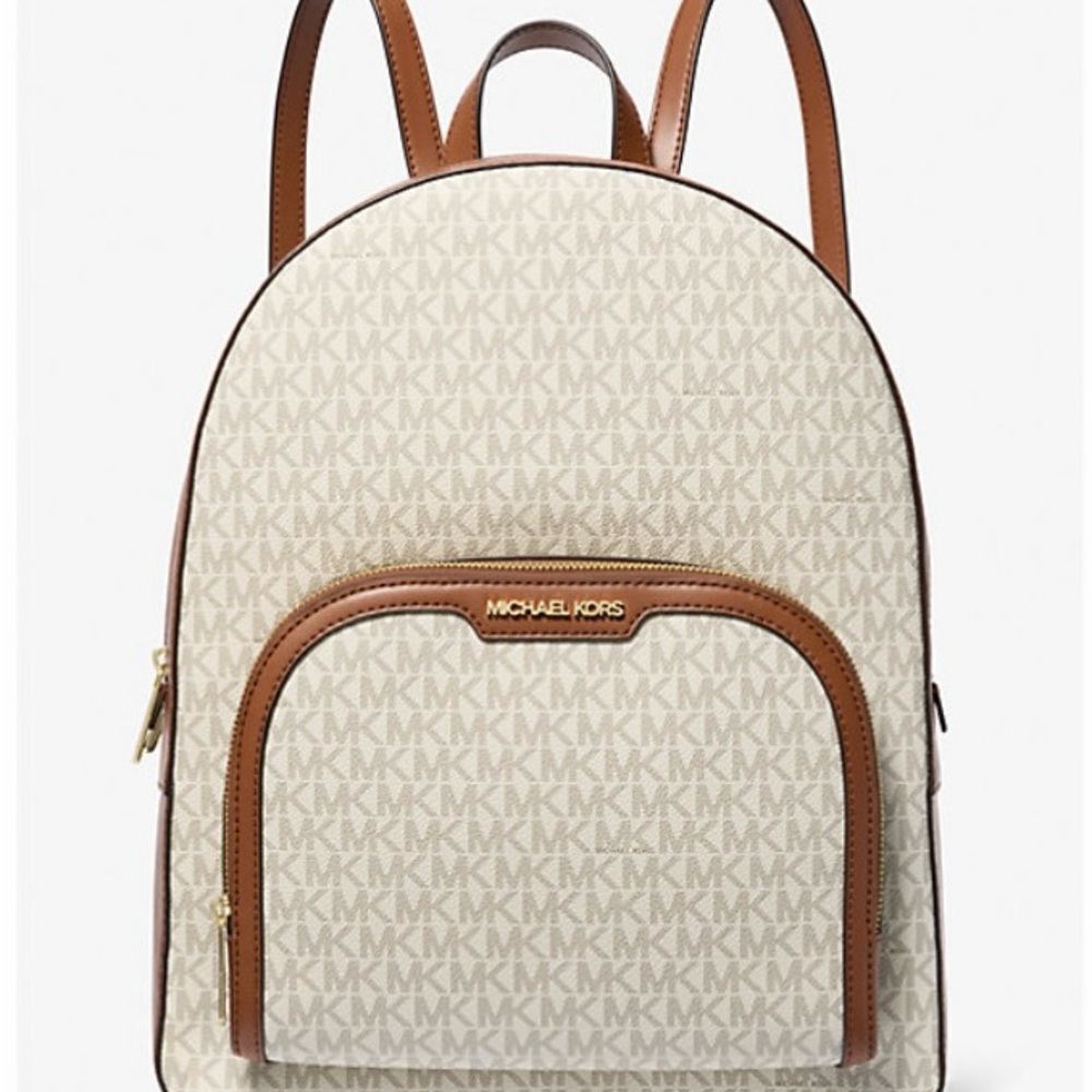 Michael Kors Beige and Tan Logo Backpack